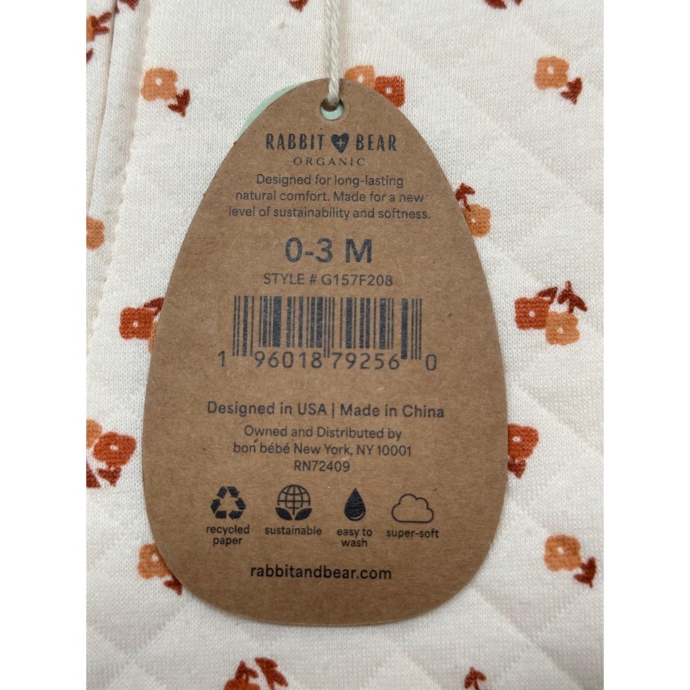 Rabbit + Bear 2 Piece Set Baby Girl 0-3M Organic Floral Quilted Zip Headband NWT - Picture 3 of 10